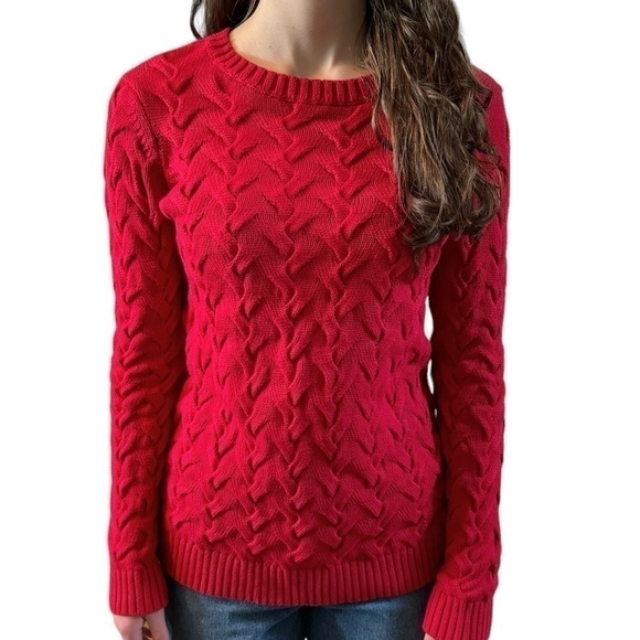 Lands' End Sweaters - Lands End Cable Knit Sweater 100% Cotton Red Women’s XS